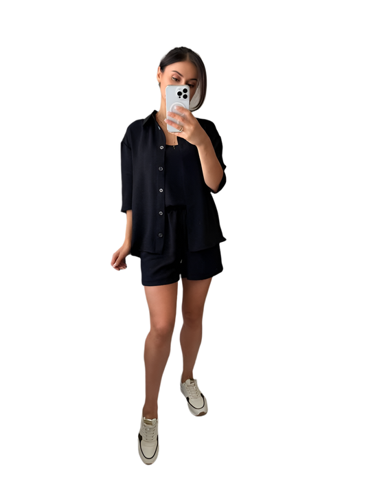 Lightweight Summer Three-Piece Suit with Shorts Tank Top and Shirt