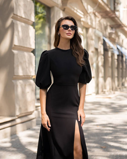 Elegant Women Midi Dress in Premium Diagonal Crepe Fabric