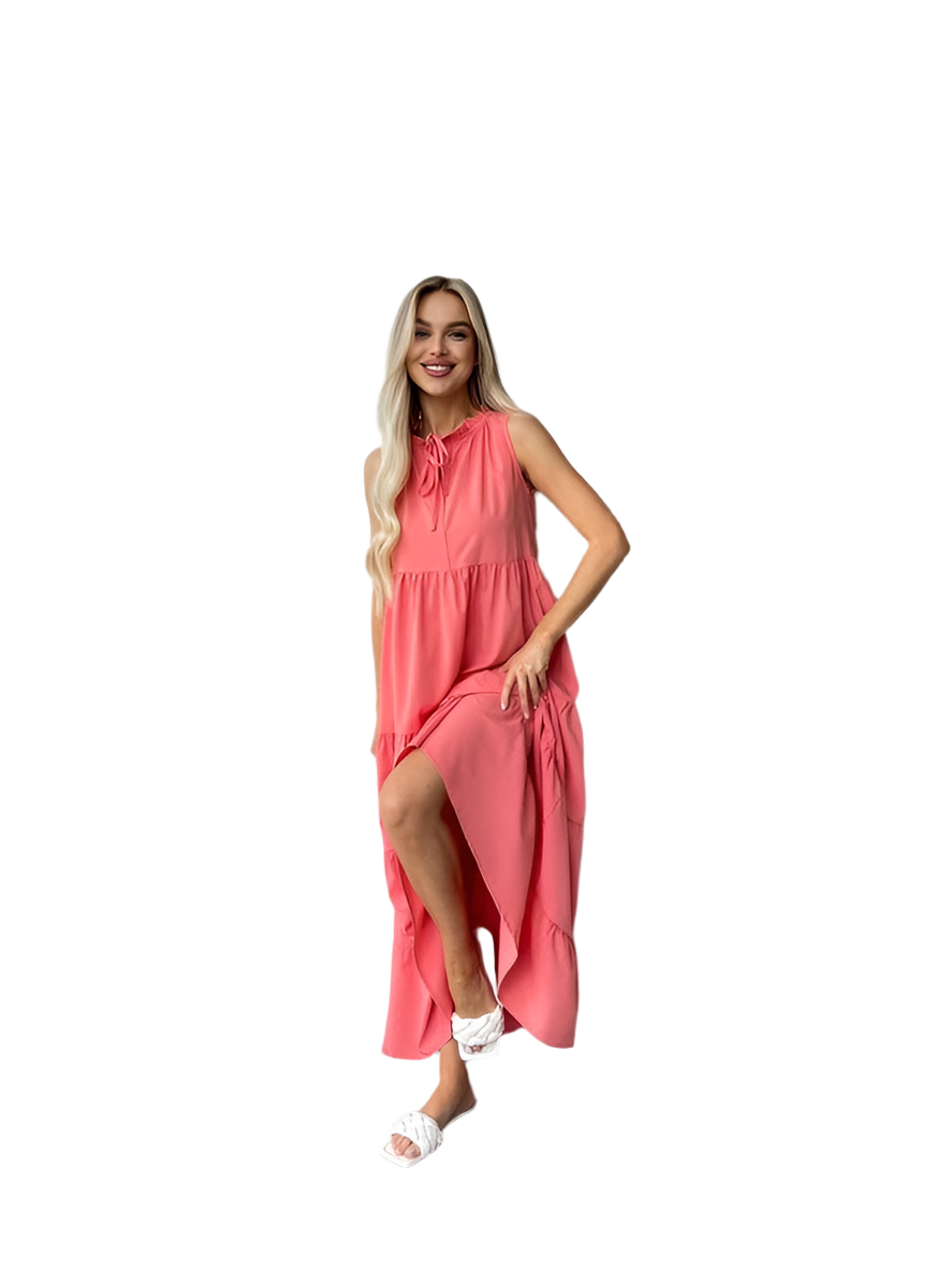 Sleeveless Coral Maxi Dress Soft Fabric Loose Fit