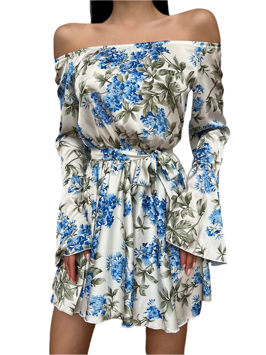 Provence Floral Off Shoulder Silk Romper for Women