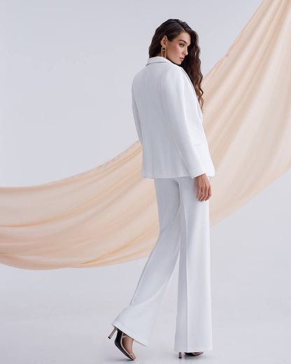 Womens Premium Diagonal Crepe Suit with Satin Collar in White