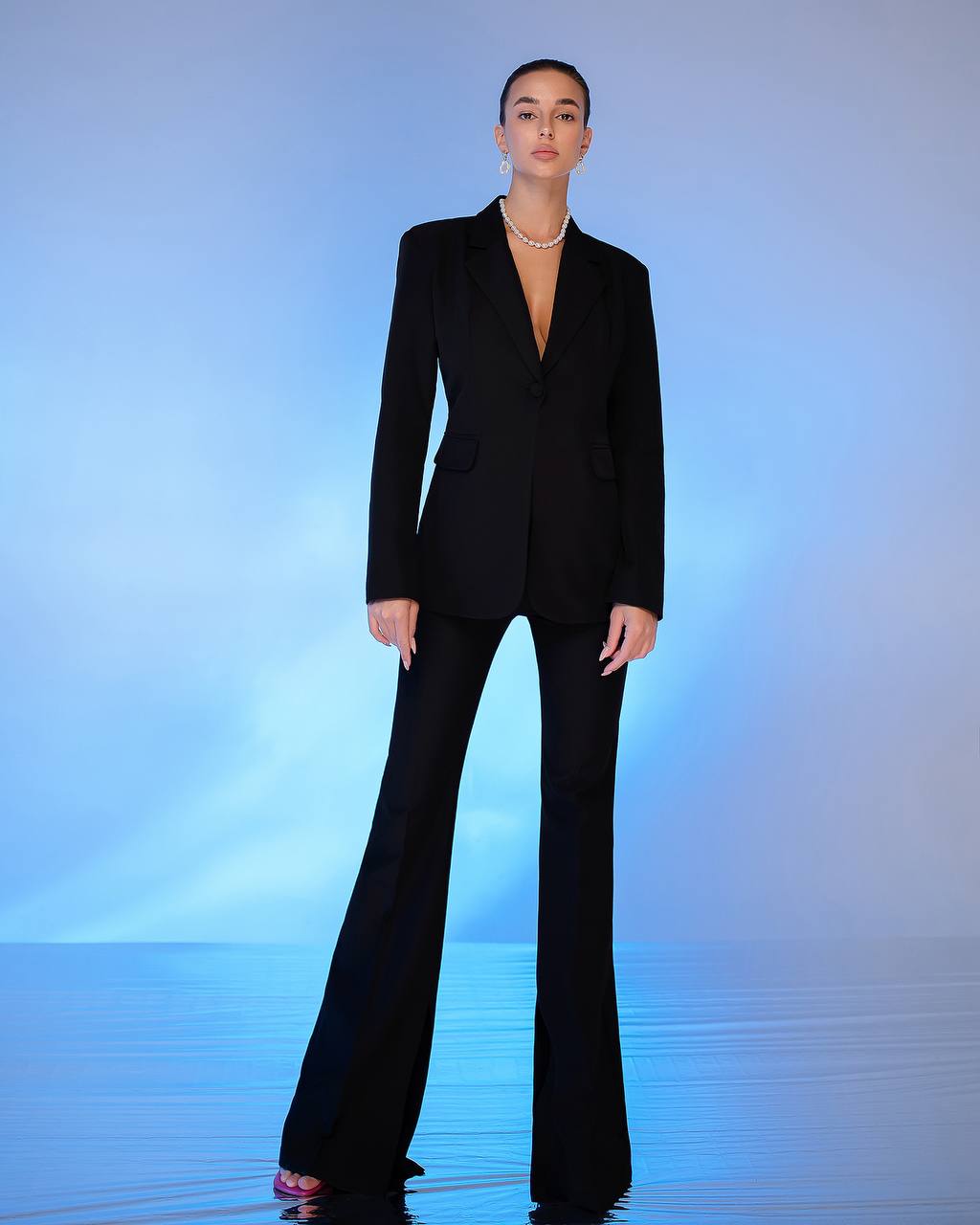 Premium Diagonal Crepe Women's Suit Black