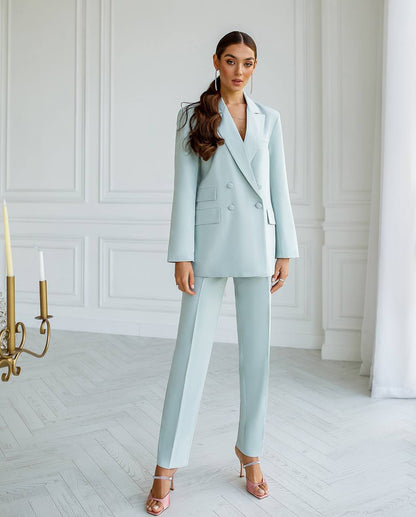 Luxury Diagonal Suiting Crepe Women's Suit in Blue
