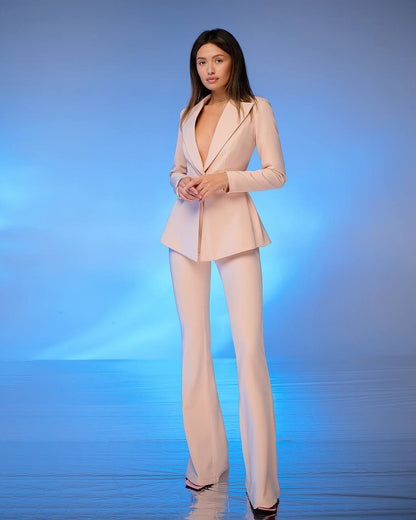 Premium Diagonal Crepe Womens Peplum Suit with Flared Pants