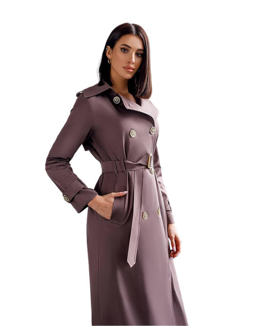 Stylish Cotton Trench Coat with Pockets and Belted Waist for Chic Fall Look