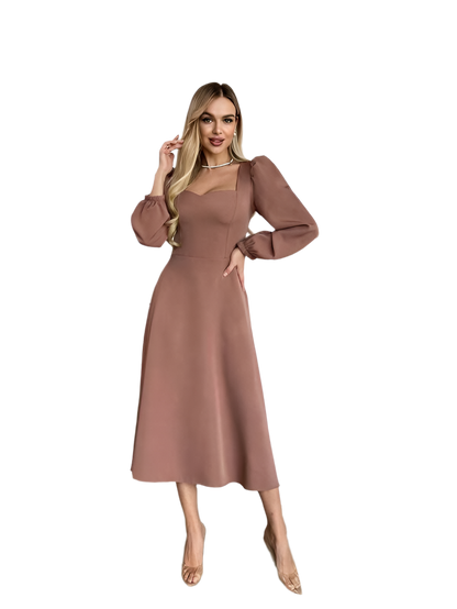 Elegant Midi Dress with Puff Sleeves for Any Occasion
