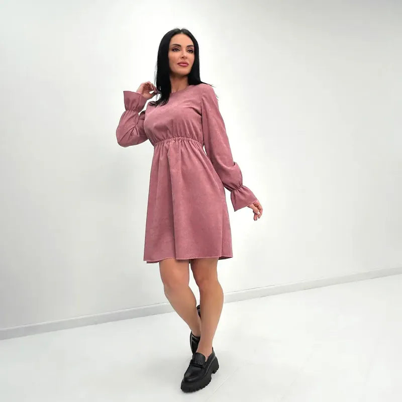 Elegant Pink Velvet Halter Neck Evening Dress