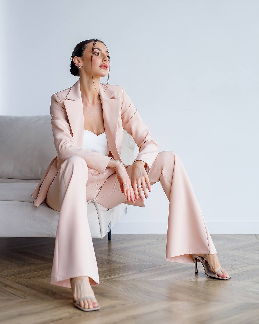 Premium Diagonal Crepe Womens Peplum Suit with Flared Pants