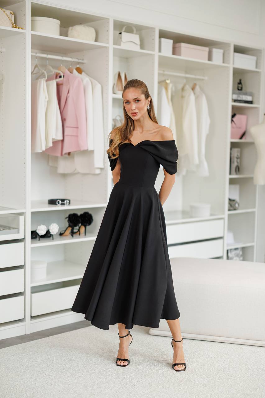 Elegant Off Shoulder Diagonal Crepe Dress for Women
