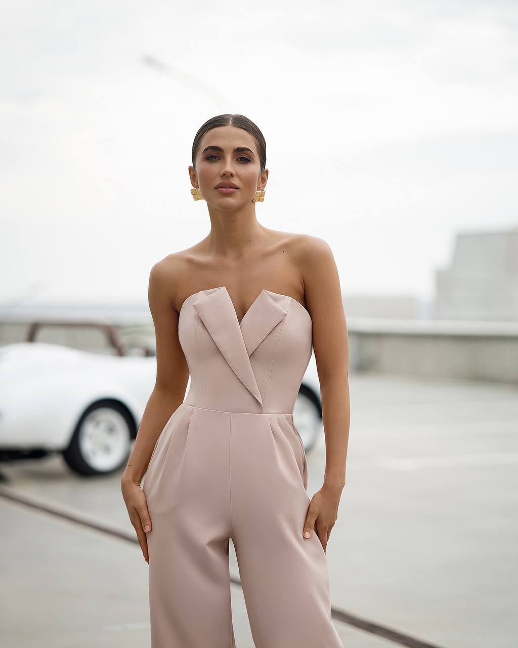 Elegant Bridal Wedding Bridesmaid Prom Graduation Corset Jumpsuit Wide Leg Palazzo Pants Courthouse Wedding with Built In Straps Sexy Chic Dinner Outfit