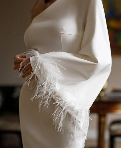 Feather Trim One Shoulder Bandage Dress for Women