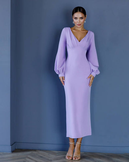 Elegant Midi Dress for Women in Lavender Premium Crepe Fabric