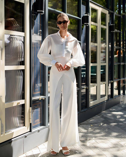 Premium Crepe Diagonal Suiting Pants with Corset Waistband for Women