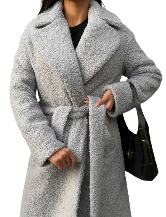 Winter Faux Fur Coat with Belt for Women Warm Boucle Insulated Coat