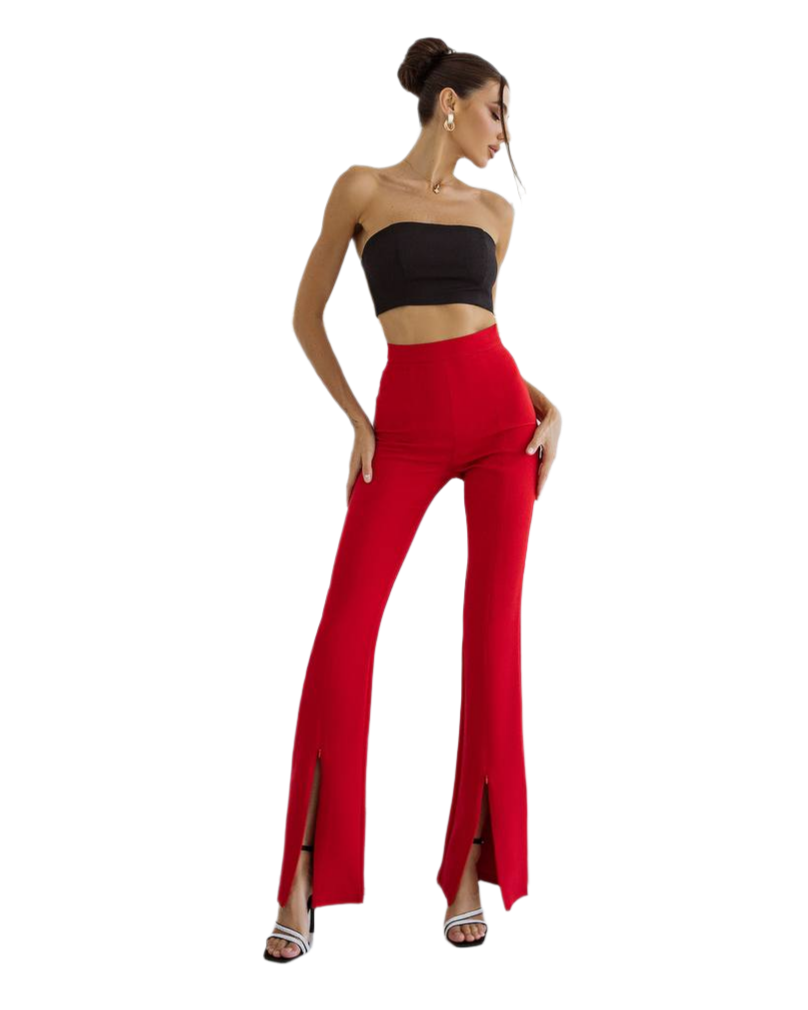 Womens Pants with Slits High Waist Diagonal Crepe