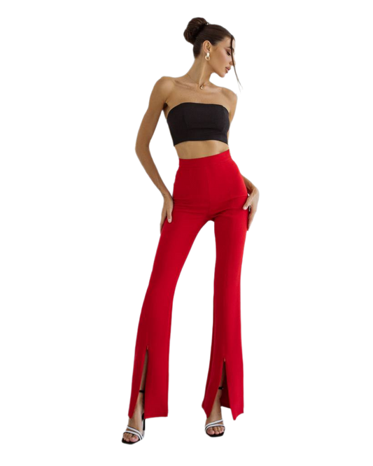 Womens Pants with Slits High Waist Diagonal Crepe