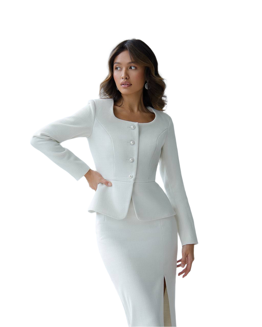 Elegant White Tweed Suit for Women Jacket and Skirt Set