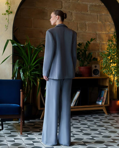 Womens Grey Viscose Blend Suit Blazer and Trousers