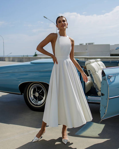 Elegant White Midi Dress for Women Premium Crepe Diagonal Fabric