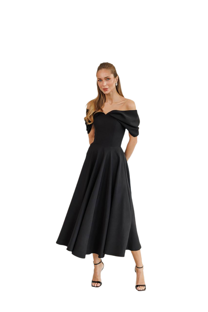 Elegant Off Shoulder Diagonal Crepe Dress for Women