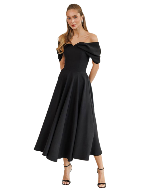 Elegant Off Shoulder Diagonal Crepe Dress for Women