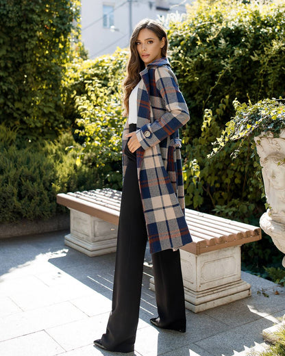 Womens Long Blue Plaid Turkish Coat