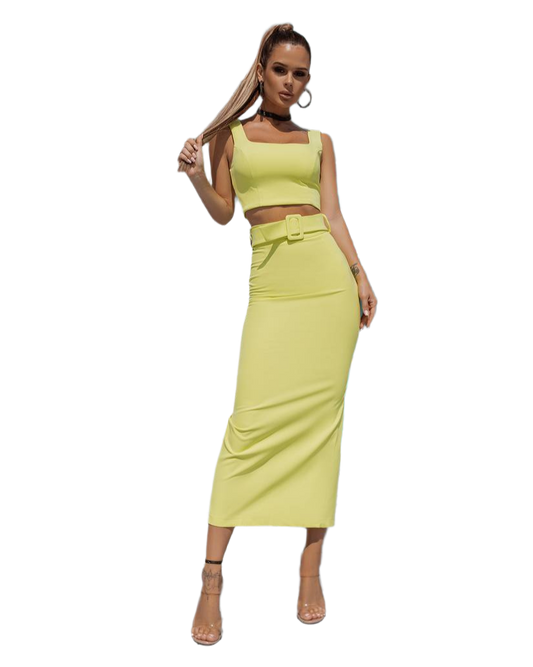 Womens Pencil Skirt and Crop Top Set in Lemon Color