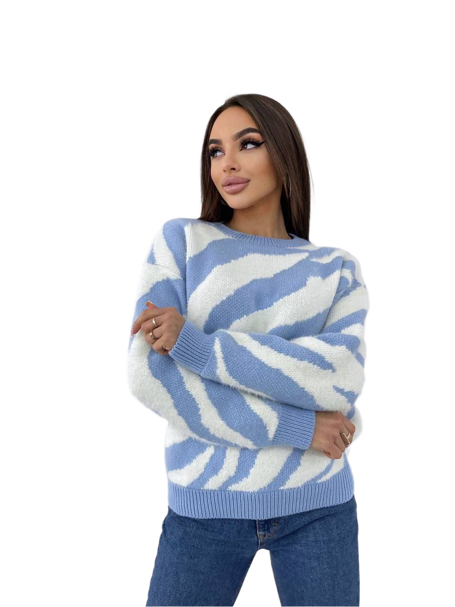 Warm Soft Women's Sweater Blue White Pattern