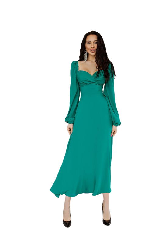 Elegant Long Sleeve Green Midi Dress for Women