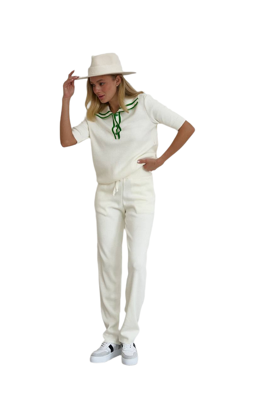 Lux Quality Women's White Suit with Green Detailing