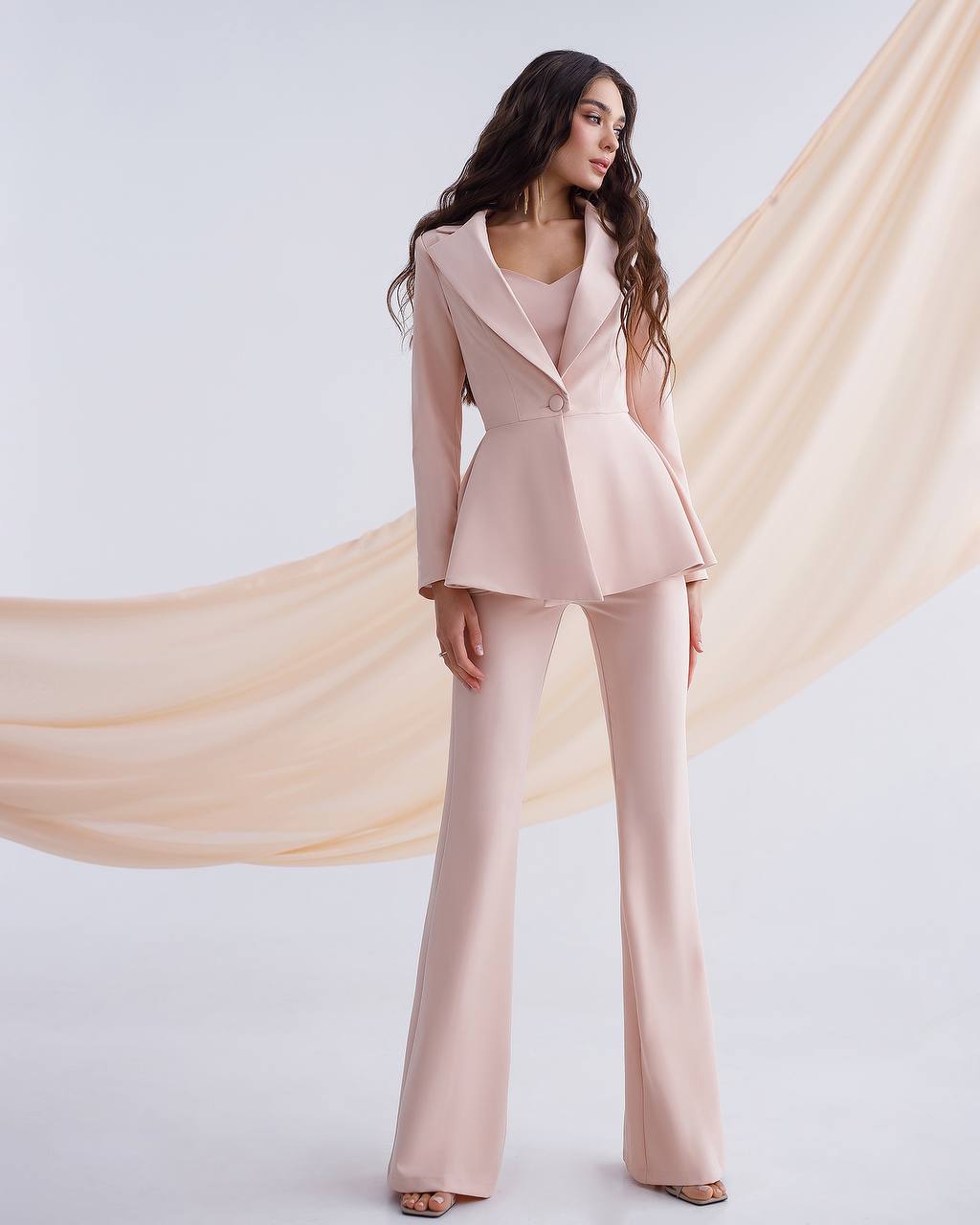 Premium Diagonal Crepe Womens Peplum Suit with Flared Pants