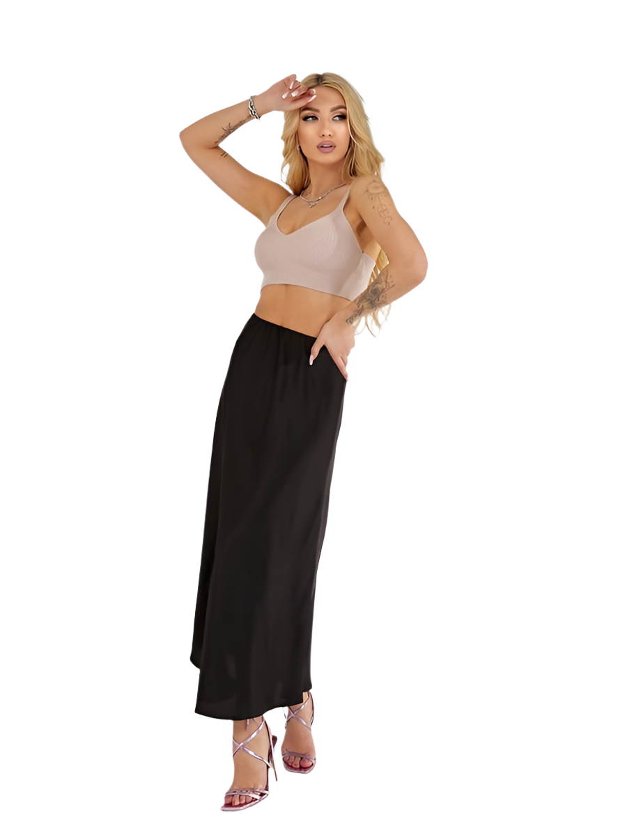 Elegant Black Silk Maxi Skirt for Women