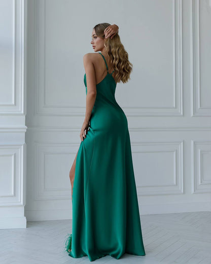 Elegant Women's Slip Dress in Premium Satin Green