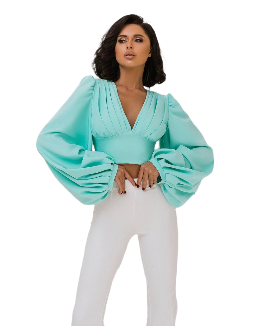 Elegant Puff Sleeve Top Blouse for Women in Mint Color