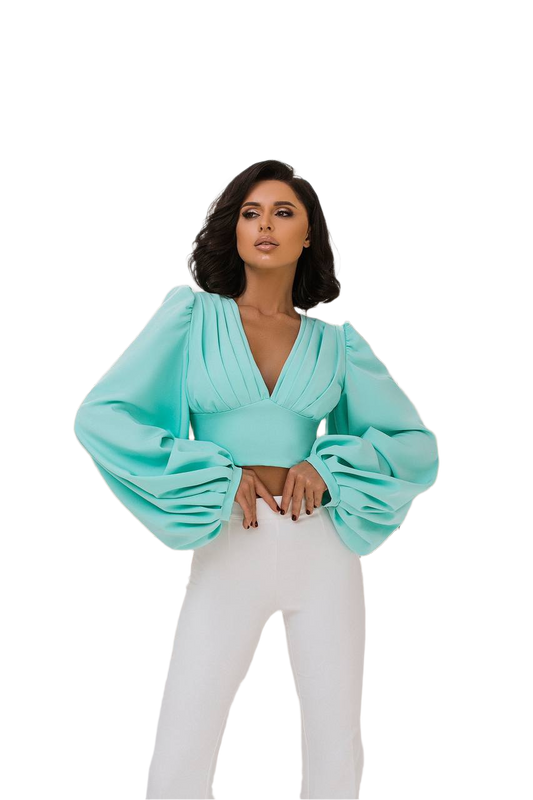 Elegant Puff Sleeve Top Blouse for Women in Mint Color