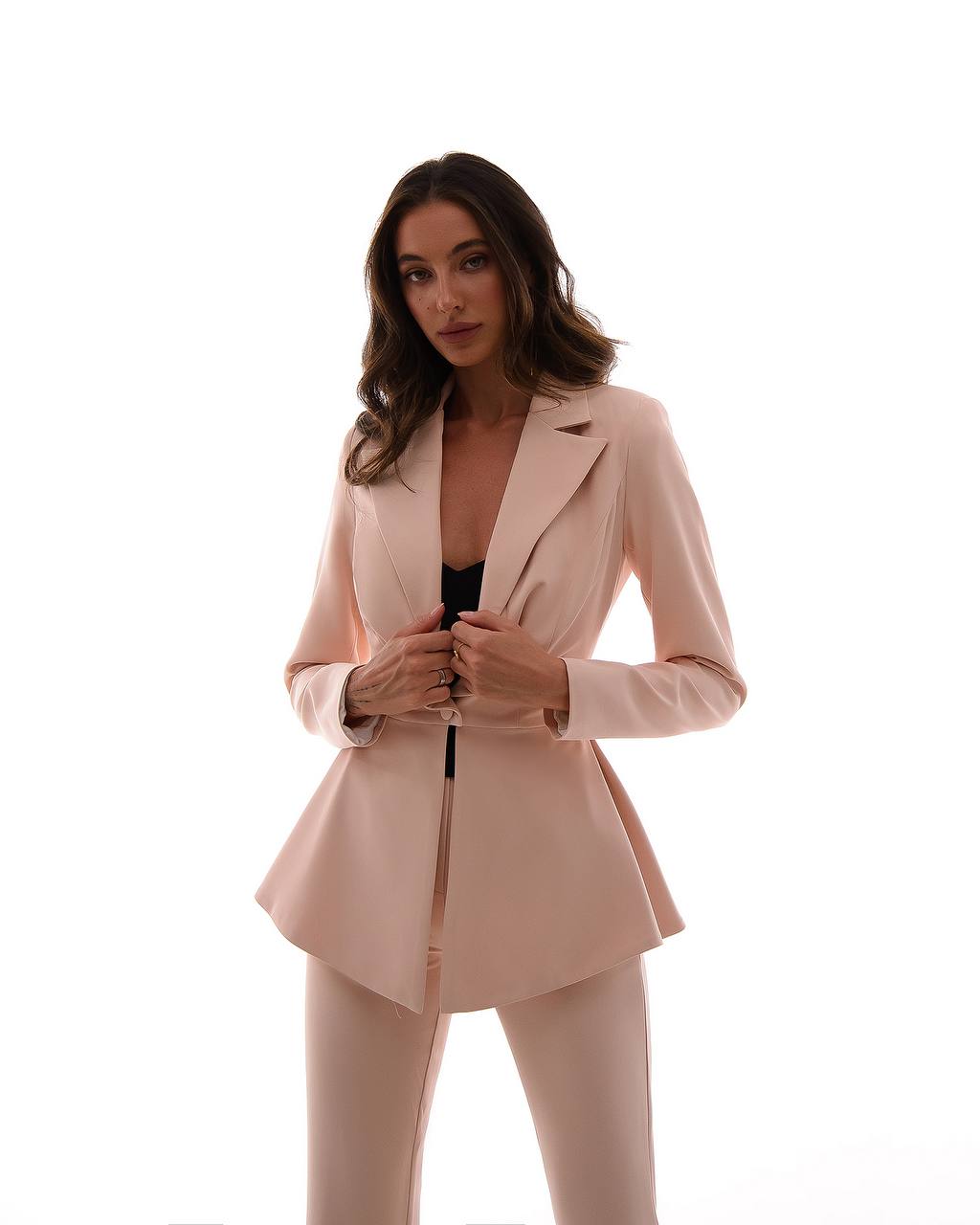 Premium Diagonal Crepe Womens Peplum Suit with Flared Pants