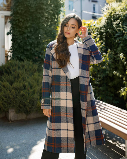 Womens Long Blue Plaid Turkish Coat