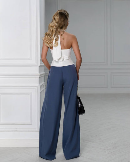 Womens Premium Diagonal Suiting Crepe Vest Halter Neck Button Front