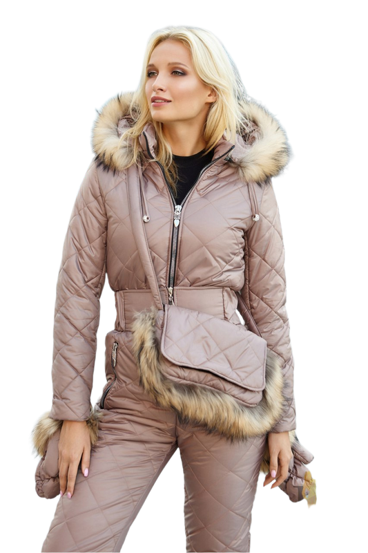 Luxury Winter Women's Ski Jumpsuit with Natural Raccoon Fur Trim