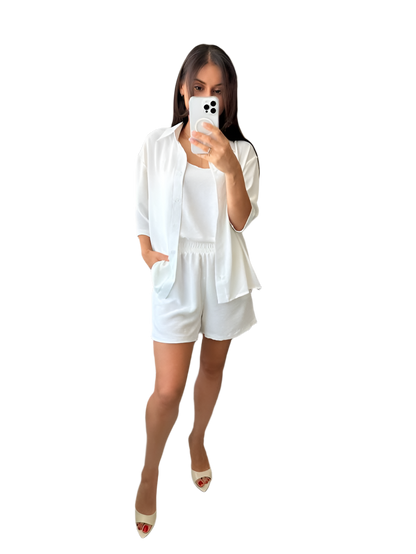 Lightweight Summer Three-Piece Suit with Shorts Tank Top and Shirt