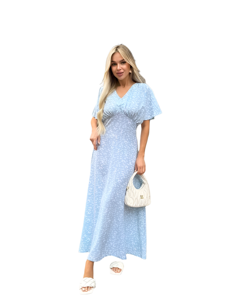 Light Blue Midi Summer Dress with Soft Fabric and Beautiful Cut