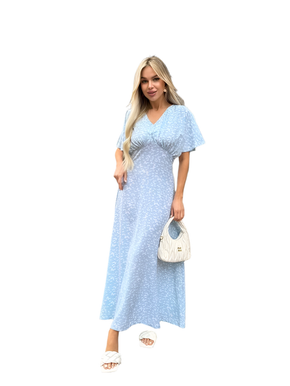 Light Blue Midi Summer Dress with Soft Fabric and Beautiful Cut