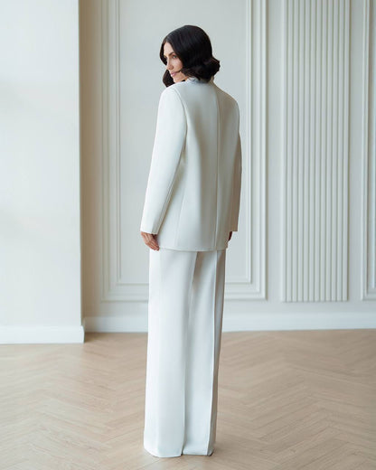 Womens White Three Piece Suit Premium Crepe Diagonal Fabric