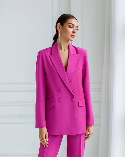 Luxury Diagonal Crepe Women's Suit in Violet with Tailored Jacket and Pants
