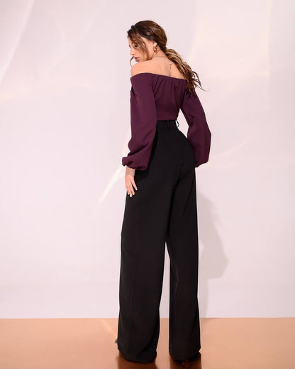 Women's Wide Leg Trousers in Suit Diagonal Crepe