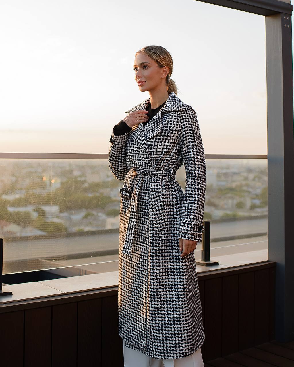 Womens Houndstooth Turkish Coat with Belt