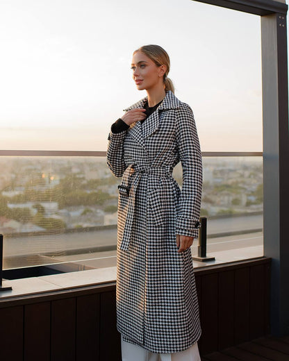 Womens Houndstooth Turkish Coat with Belt