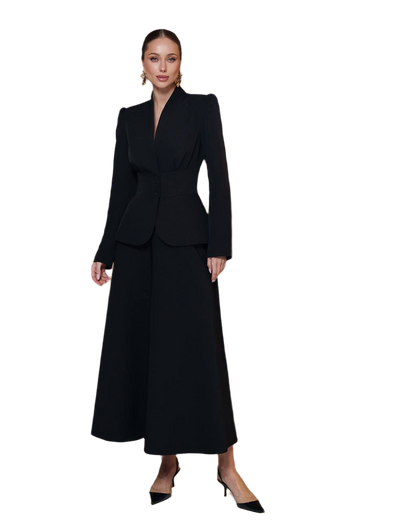 Elegant Women's Suit Jacket and Skirt Set in Black