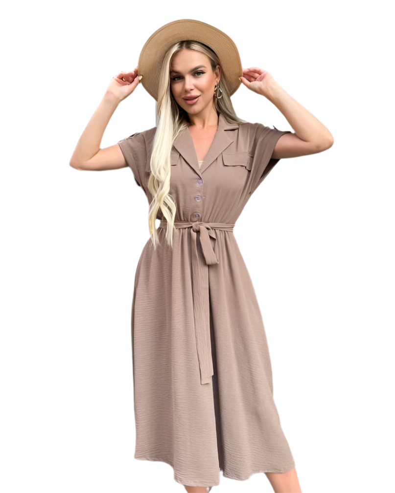 Lightweight Summer Dress with Elastic Waist and Side Pockets