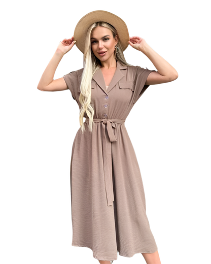 Lightweight Summer Dress with Elastic Waist and Side Pockets